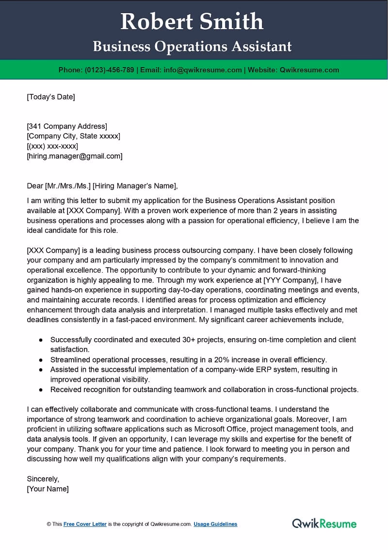 How do you write a cover letter for an operations manager?