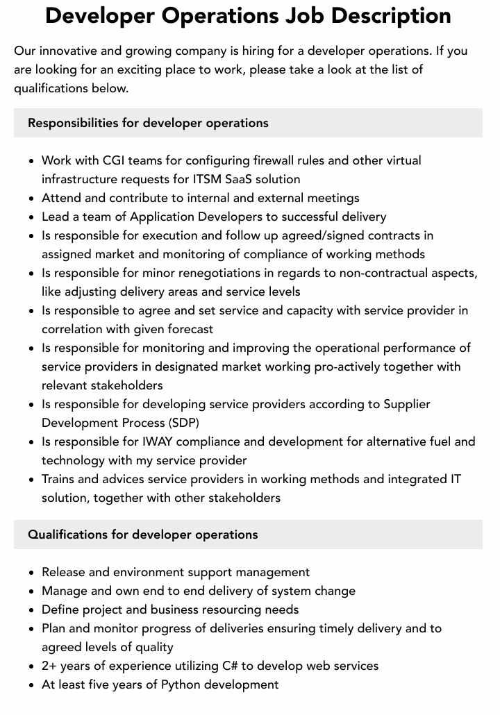 How do I write an effective developer operations job description?
