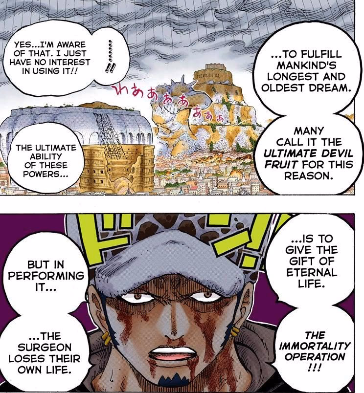 What chapter does Doflamingo force law to perform the perennial youth operation?