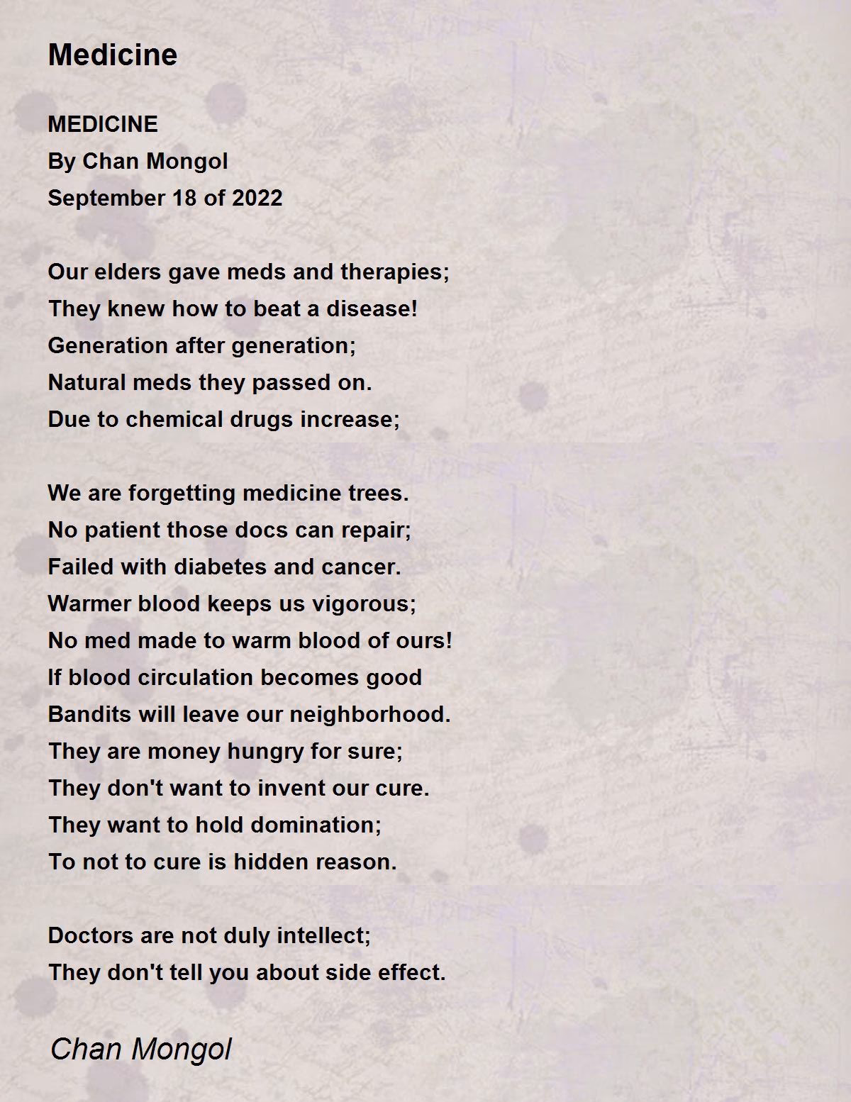 What is a poem about medicine?