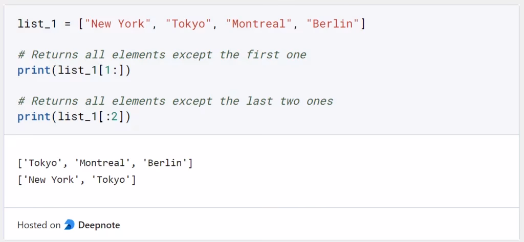 How to sliced a list using a colon operator?