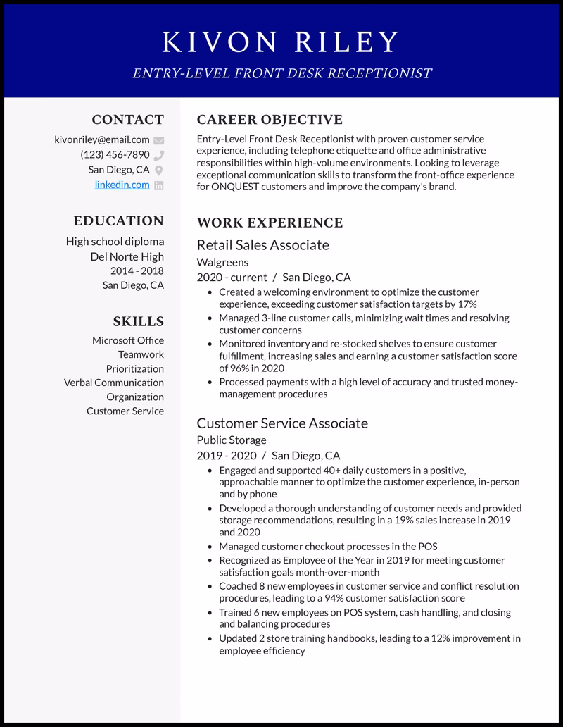 How do you write a resume objective for a receptionist?