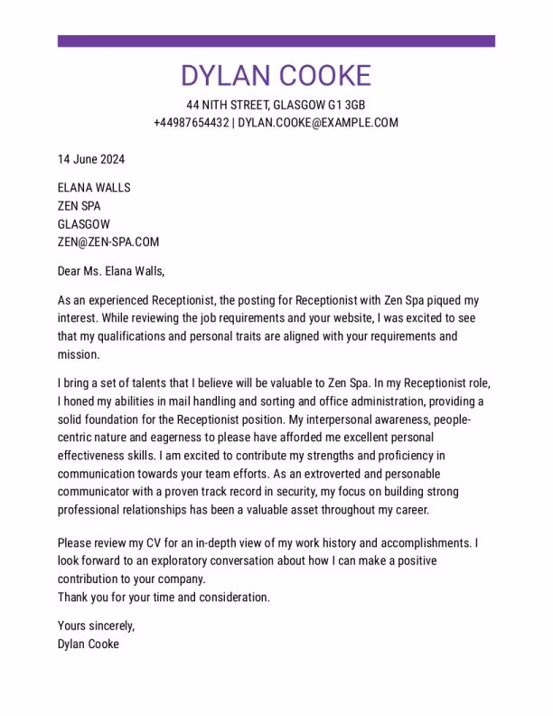 How do I write a cover letter for a receptionist?