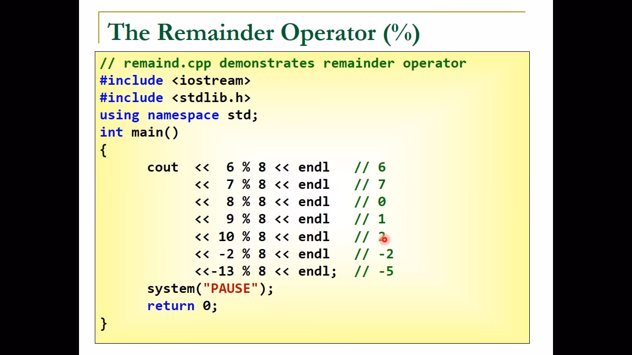 Which operator returns the remainder after the first operand is divided?