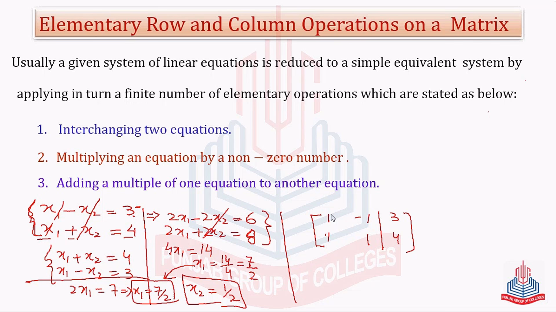 What are elementary operations on a matrix?