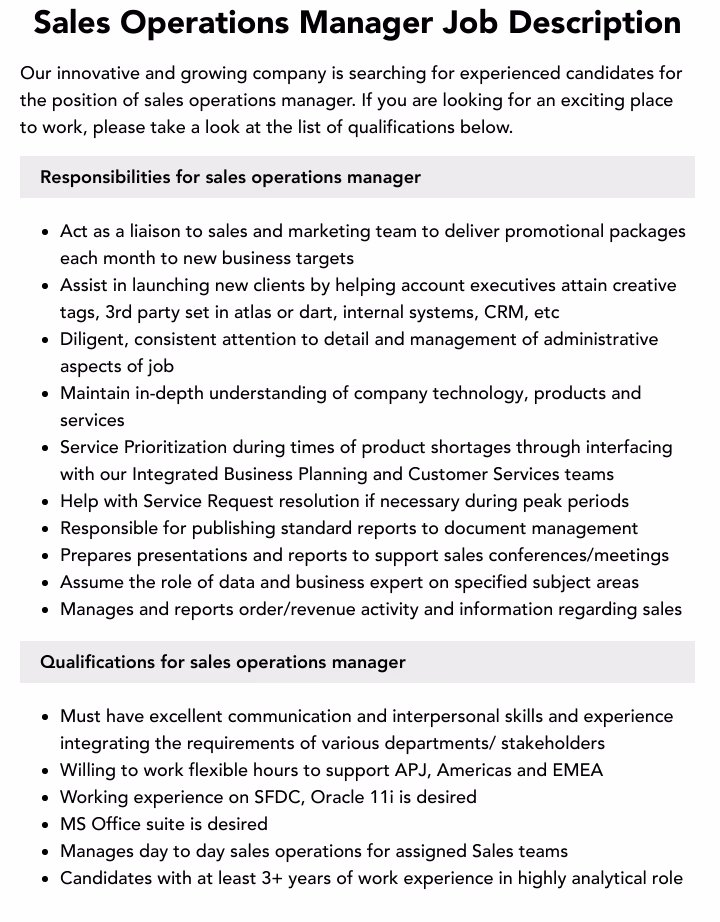 What does a sales Ops Manager do?