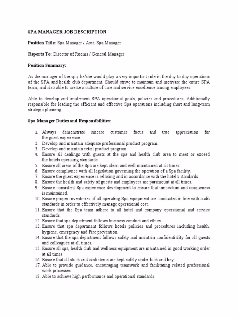 What is a Spa Receptionist job description?