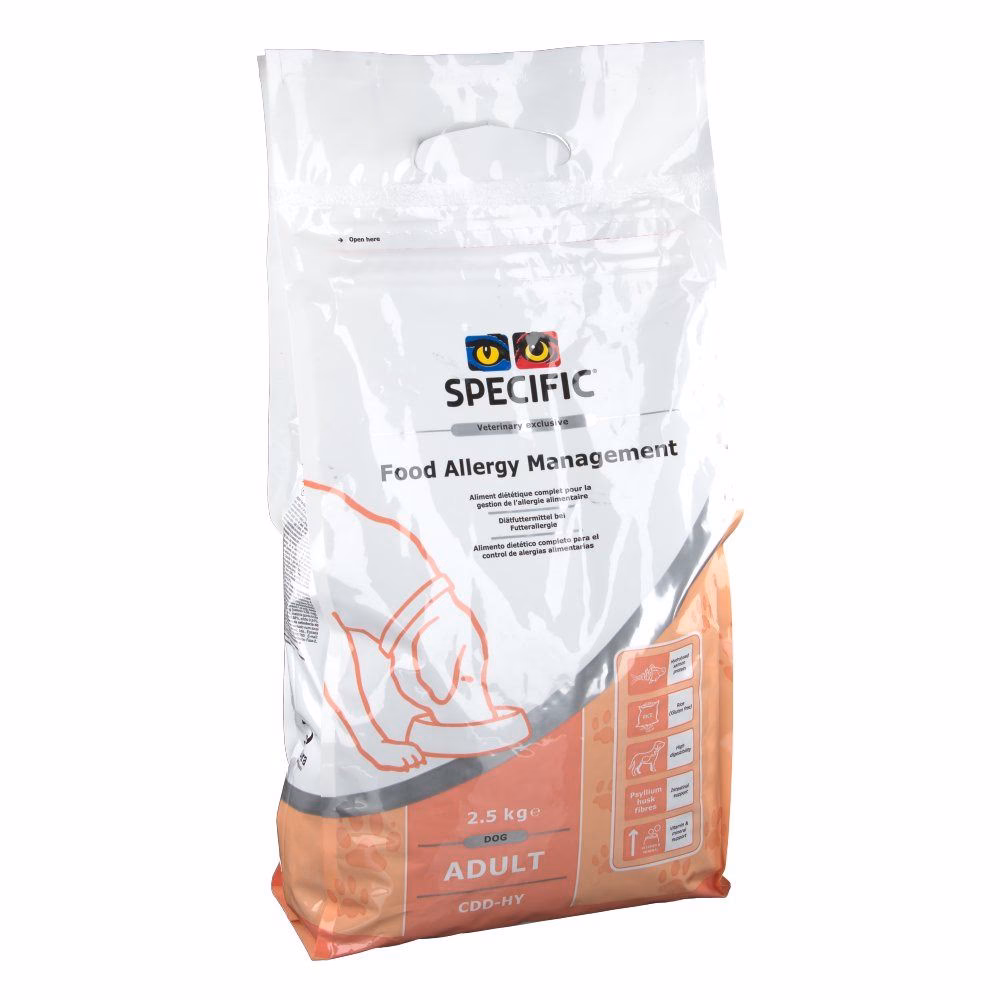 Quelle est la durée recommandée d'administration des croquettes spéciaux CDD - Hy Food allergen management ?