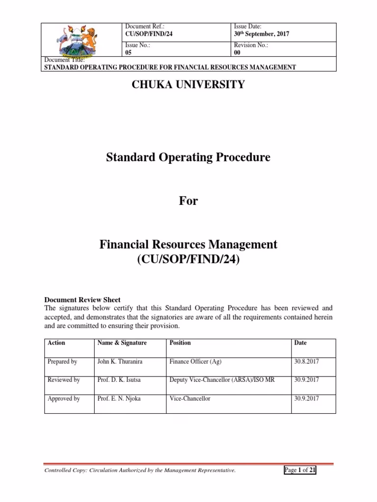 What is a sop manual for the Finance Department?