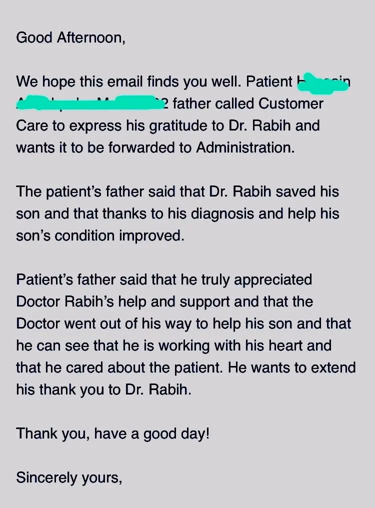 What is a thank you letter to hospital staff?