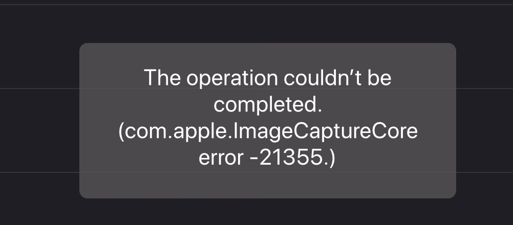 What does image capture core error-9956 mean?
