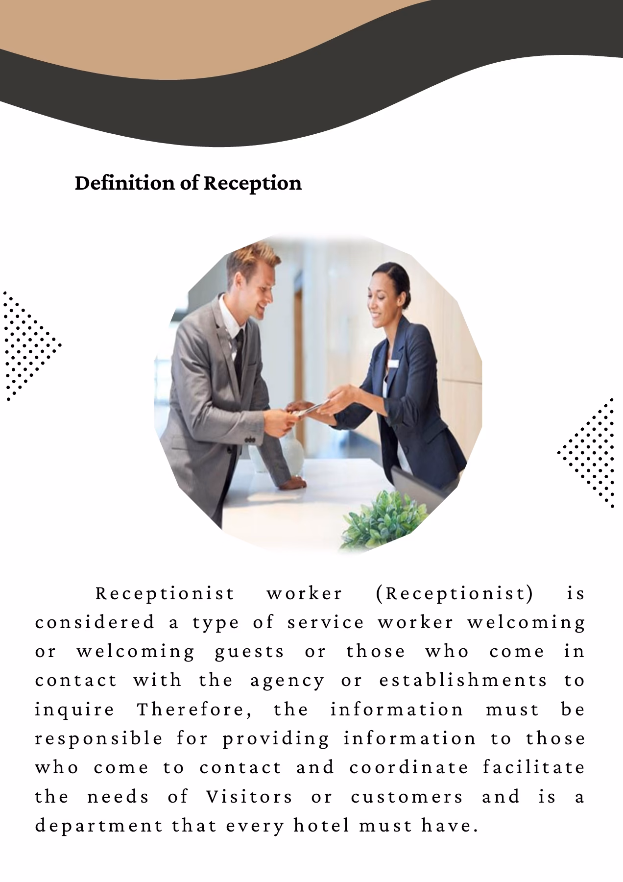 What is a reception in a hospital?